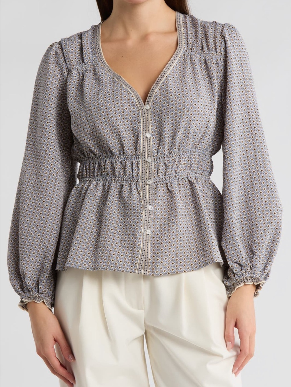 Max Studio Peplum Button-Front Blouse